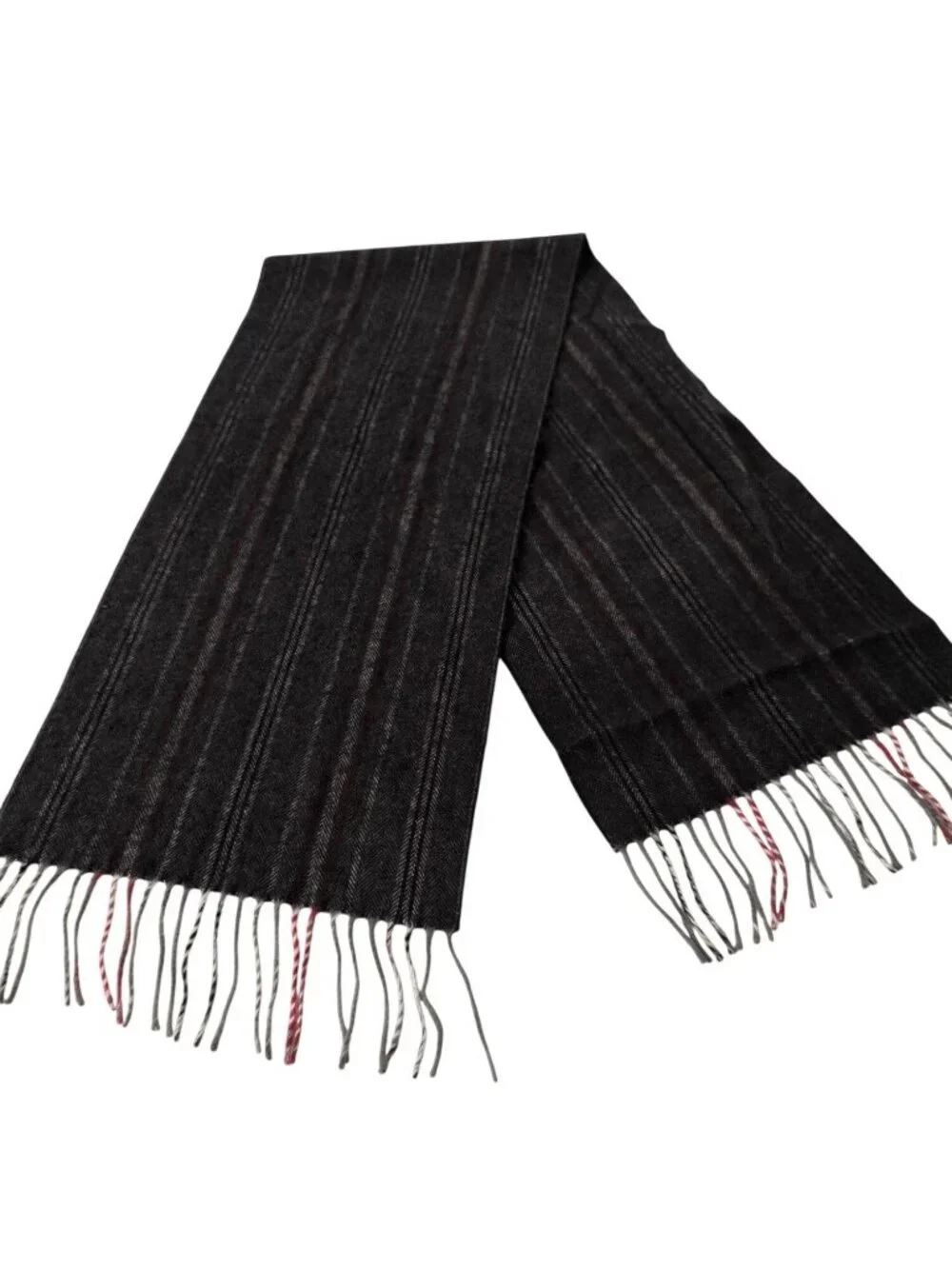 Vintage Christian Dior Monsieur Cashmaire Stripe Scarf Gray Fringe Rectangle
